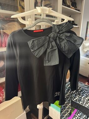 Carolina Herrera Black Long-Sleeve Top with Oversized Bow